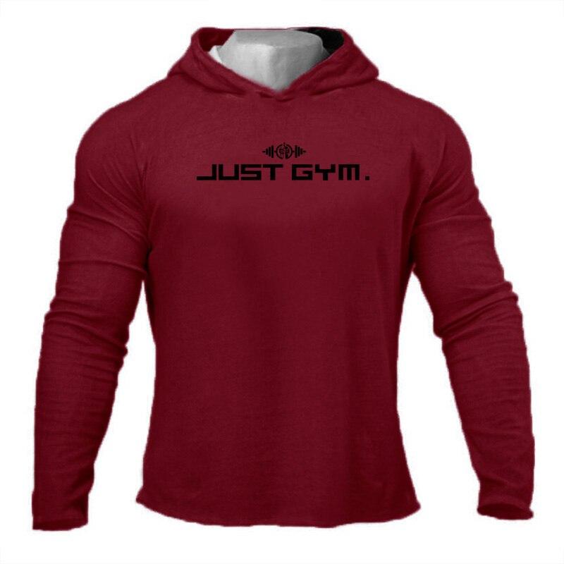 Muscleguys Heren herfsttrui met capuchon, katoenen T-shirt, slank jasje, lente en herfst, dun dieptepuntoverhemd XXL bordeaux
