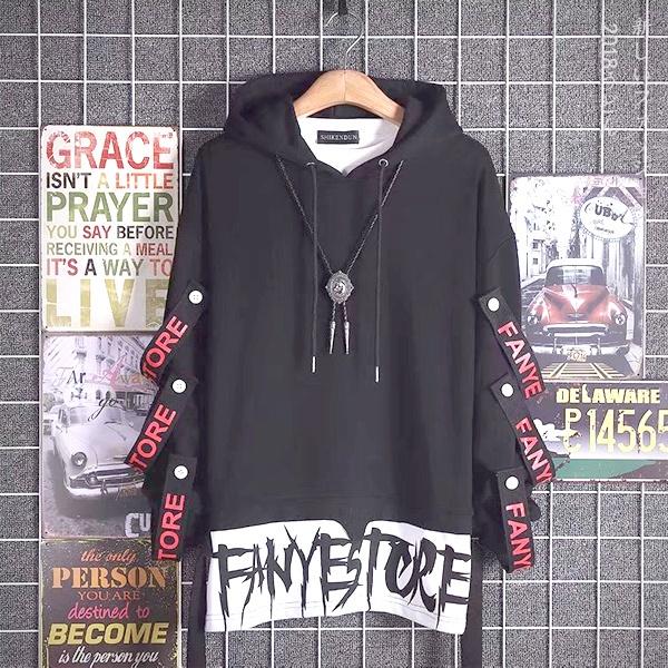 Fashionable life Herenmode hipster hiphop trui patchwork zak trui hoodie top S zwart