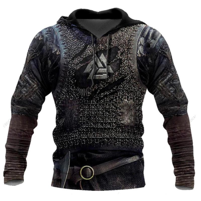 ETST 07 Fashion Retro Heren Hoodies Viking Wolf En Dragon Tattoo 3D Overgedrukt Heren Sweatshirt Unisex Vintage Lange Mouwen 6XL