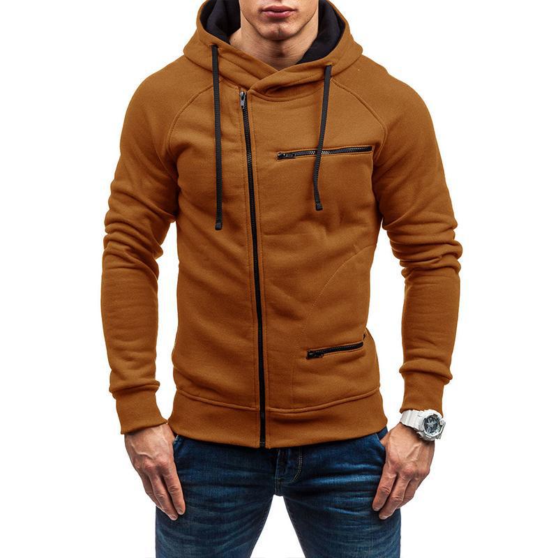 WowClassic Herfst Winter Effen Kleur Heren Hoodie Lange Mouw Capuchon Warme Rits Sweatshirt Sportkleding Dunne Fluwelen Herenkleding Jas XXXL kameel