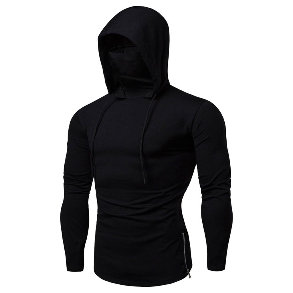 Winnerer Saturn Herenmaskerknop Sport Splice met capuchon, grote open gevorkte herenshirts met lange mouwen XXL zwart