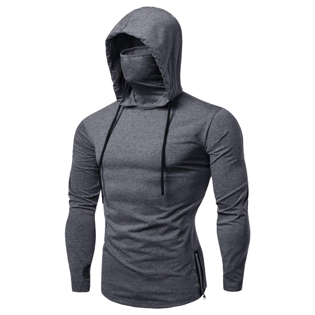 Winnerer Saturn Herenmaskerknop Sport Splice met capuchon, grote open gevorkte herenshirts met lange mouwen L grijze kleur