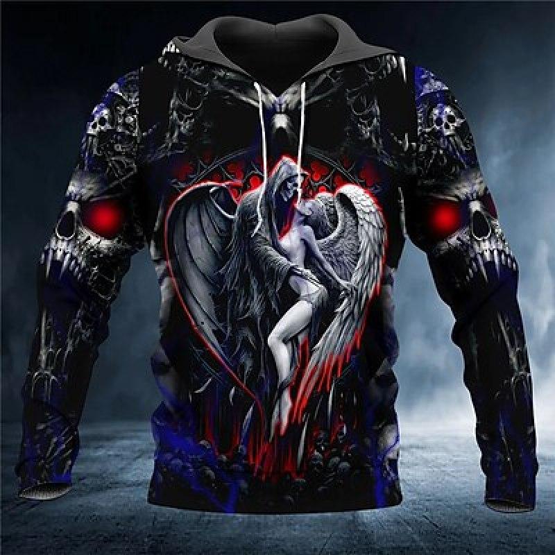 ETST WENDY 005 Halloween Heren Grafische Hoodie Pullover Sweatshirt Zwarte Schedelprints Met Capuchon Dagelijks Sport 3D Basic Streetwe Gotische Schedels Engel L