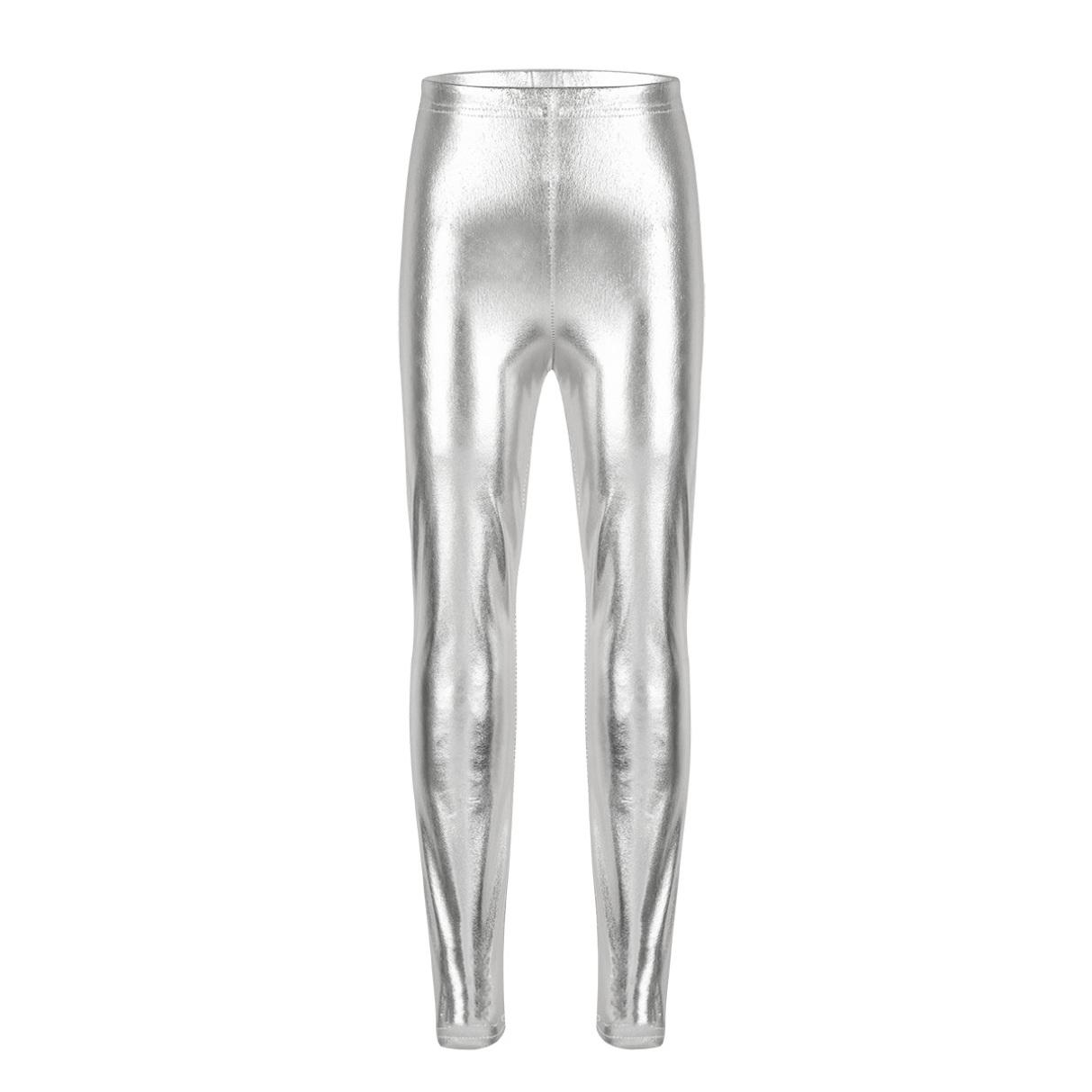 Tiaobug Metallic effen skinny broek voor kinderen, meisjes, dansshow, podiumprestaties, legging 8-10 Years zilver
