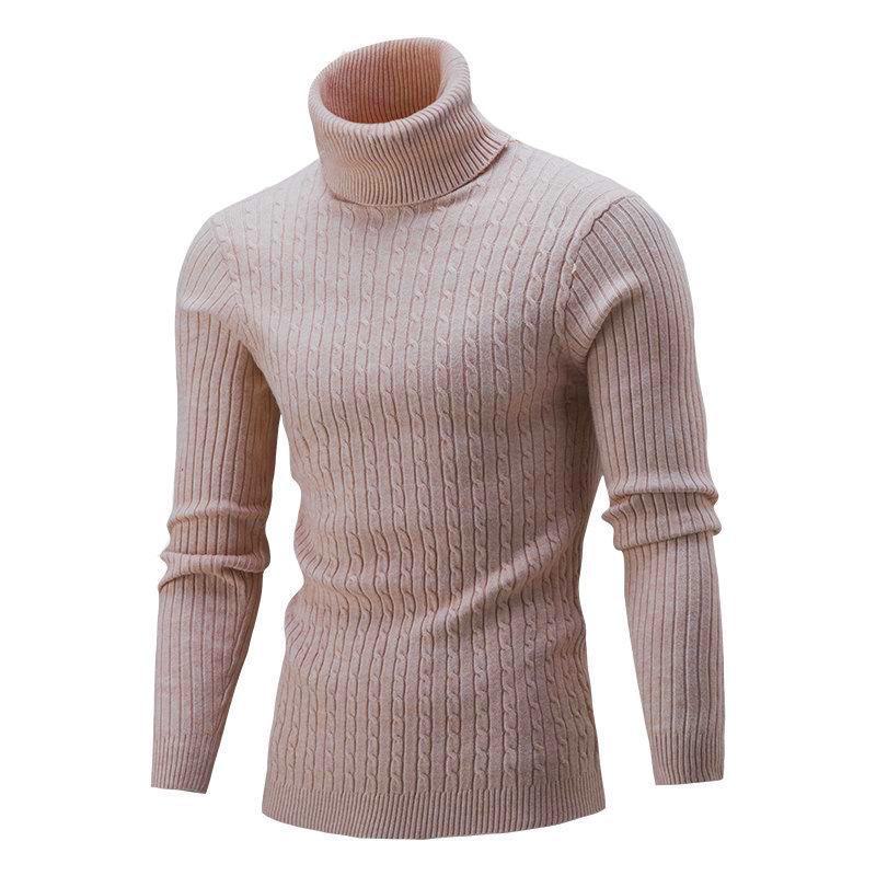 Get one Nieuwe heren slim coltrui voor de herfst en winter, effenkleurige trui met breisel voor grensoverschrijdende handel. M lichte koffiekleur