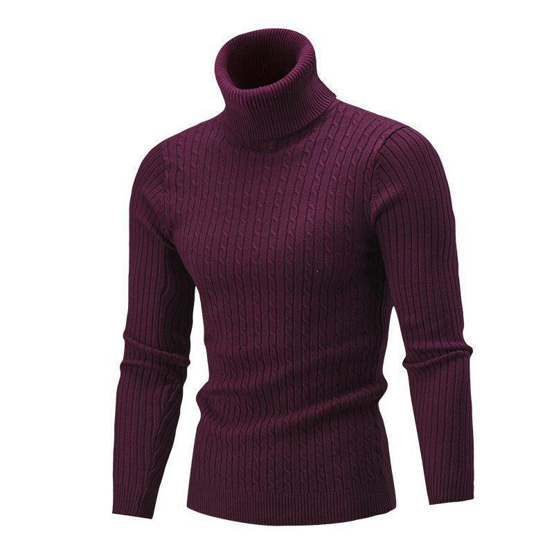 Get one Nieuwe heren slim coltrui voor de herfst en winter, effenkleurige trui met breisel voor grensoverschrijdende handel. L