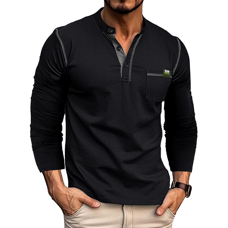 HerSight Pasvorm voor heren Henley-shirts met lange mouwen Stretchondergoed Informeel Basic Tops Knoop Ademend Sport-T-shirts Atletisch Workout Vochtregelerend T-shirts XXL zwart