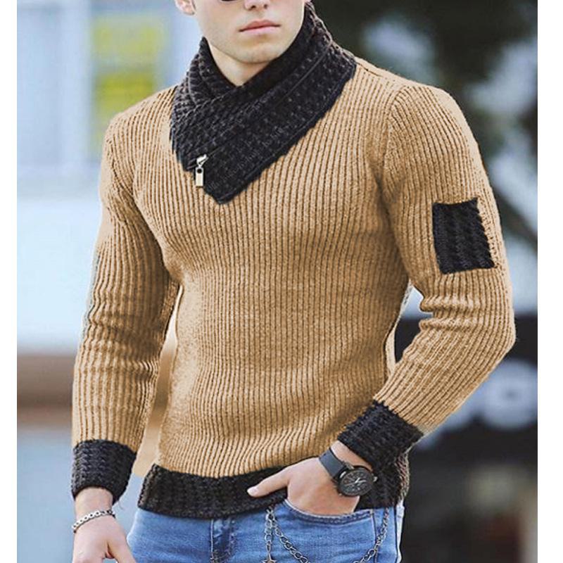 AI Supermarket 2023 Heren Slim Gebreide Sjaalkraag Pullover Trui XXL kaki