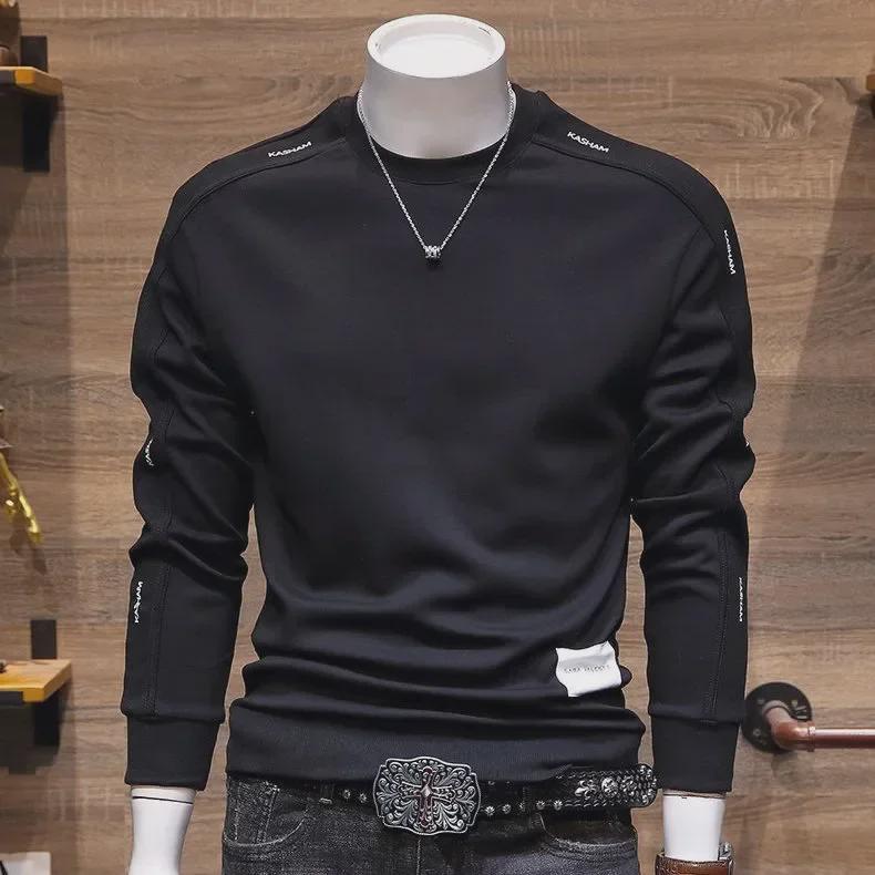 VantaGoods Heren 2023 Koreaanse stijl Slim Fit ronde hals sweatshirt: Trendy herfst/winter pullover jack 2XL zwart