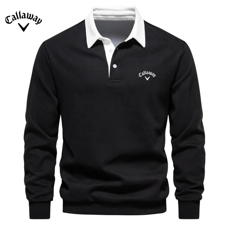 Callaway Heren Poloshirt met Lange Mouwen en Borduurwerk van Zuiver Katoen voor Lente en Herfst, Nieuwe Modieuze en Casual Multifunctionele Top L