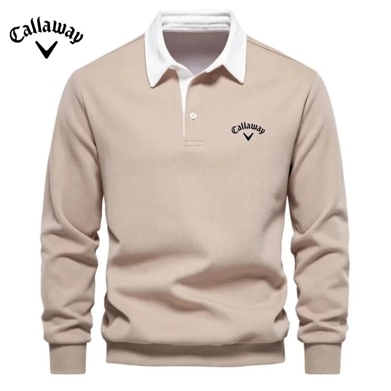 Callaway Heren Poloshirt met Lange Mouwen en Borduurwerk van Zuiver Katoen voor Lente en Herfst, Nieuwe Modieuze en Casual Multifunctionele Top M