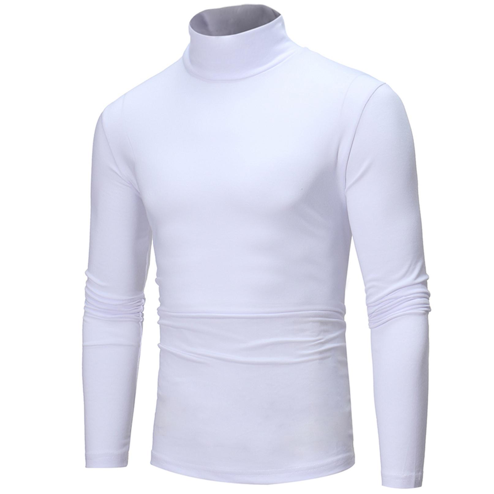 LS7ZO Heren T-shirt met lange mouwen Coltrui Jumper Ondershirt Hoge hals Tee Tops Pullover XXL wit