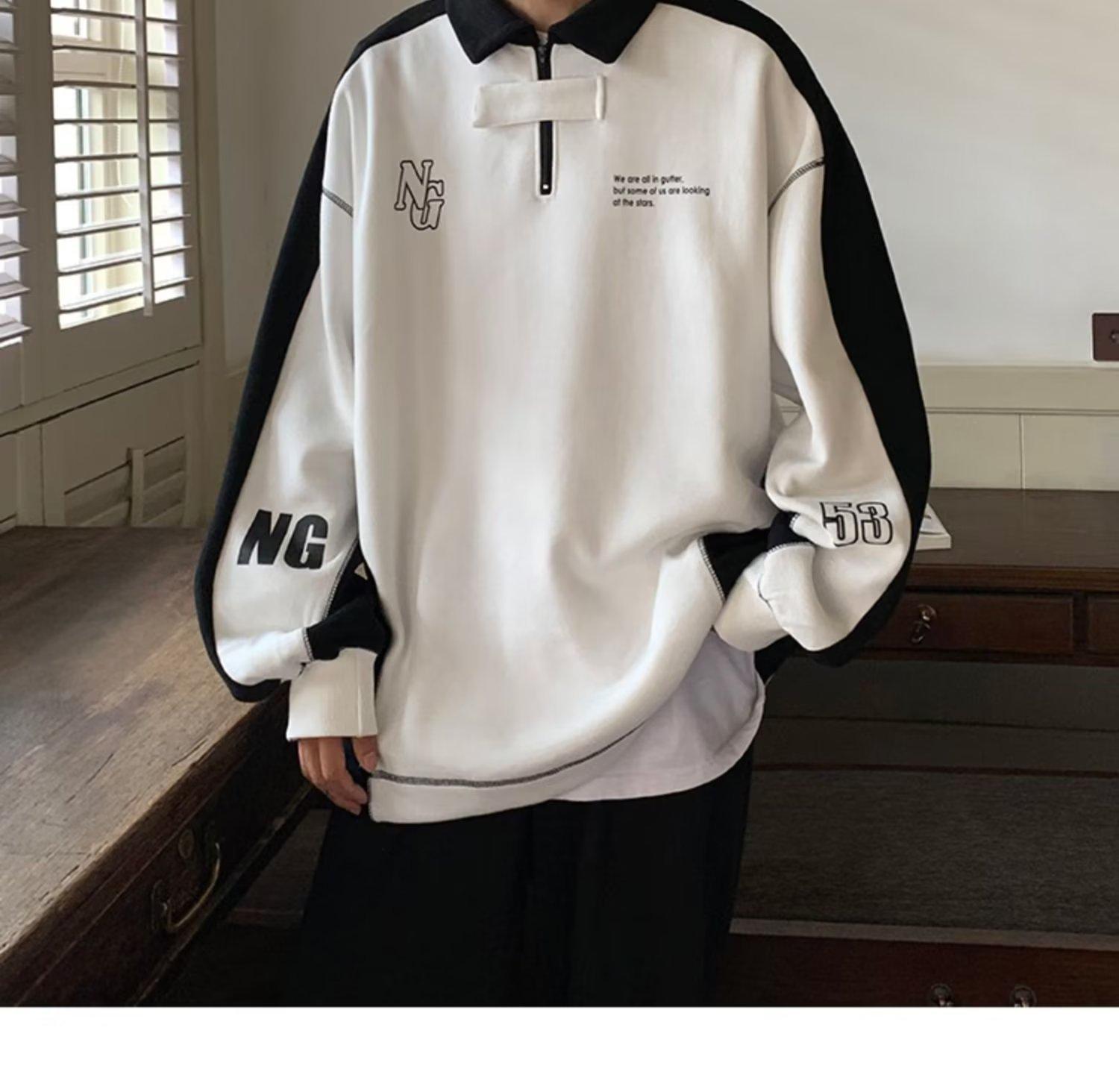 VantaGoods Heren Retro Half-Zip Polo Kraag Sweatshirt - Lente/Herfst Casual Sport Top, Trendy en Losse Pasvorm XXL wit