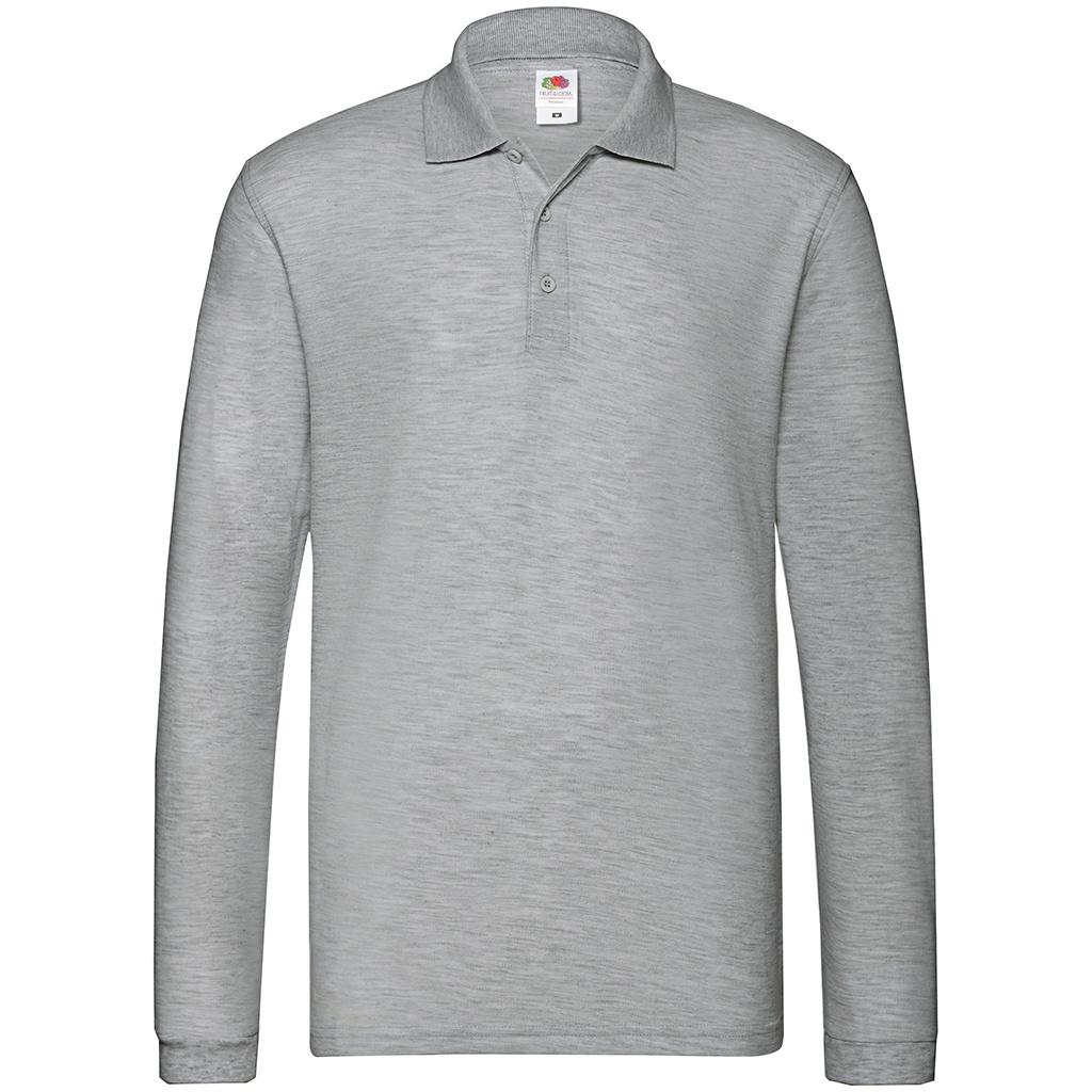 Fruit Of The Loom Premium piqué poloshirt met lange mouwen voor heren S lichte zeegroene kleur