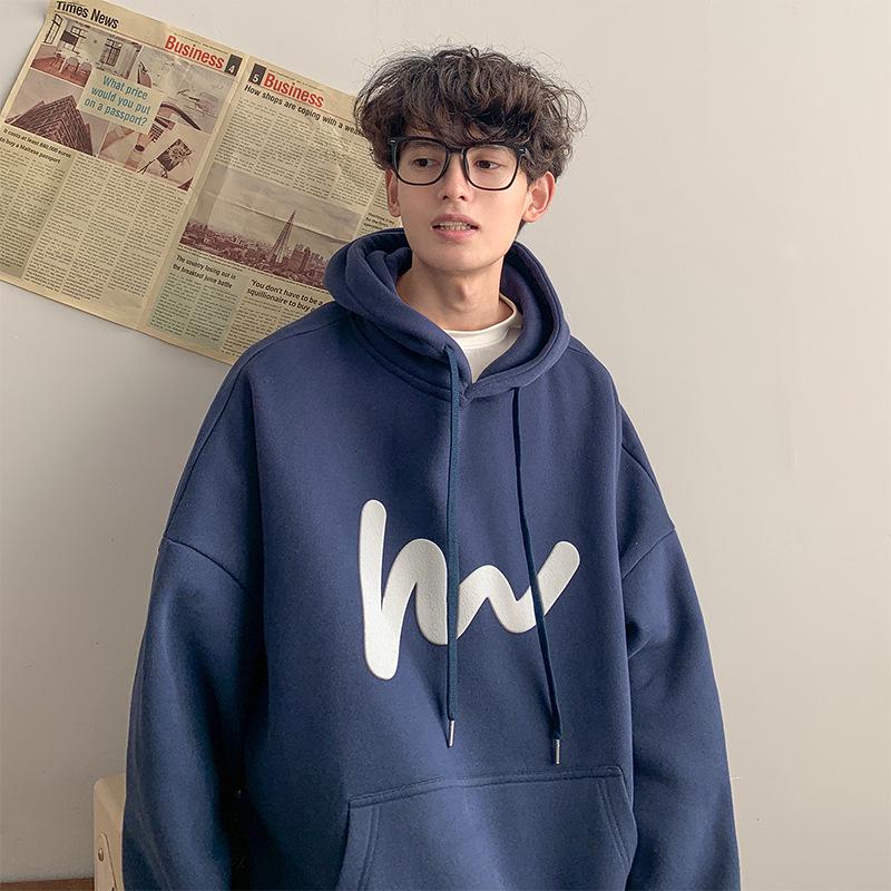 VantaGoods Retro Amerikaanse stijl herensweater met capuchon - lente/herfst casual losse pasvorm, plus fluwelen, trendy oversized jas. 5XL marineblauwe kleur