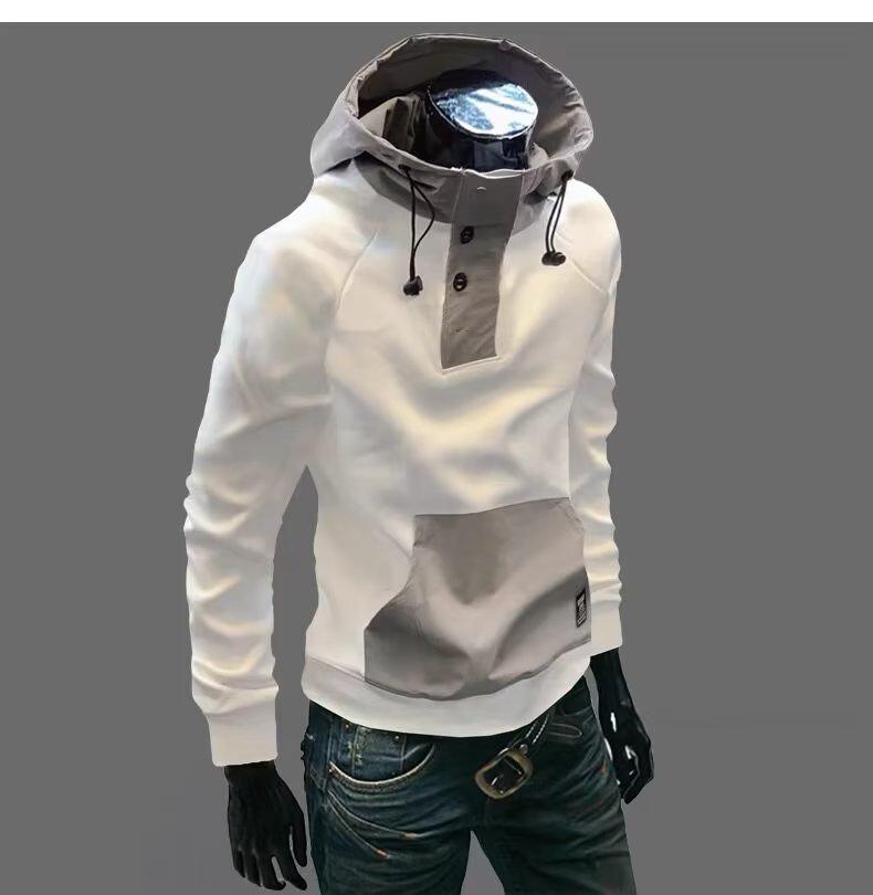 VantaGoods Trendy 2024 Patchwork Hooded Sweatshirt voor heren - Lente- en herfstcollectie M wit