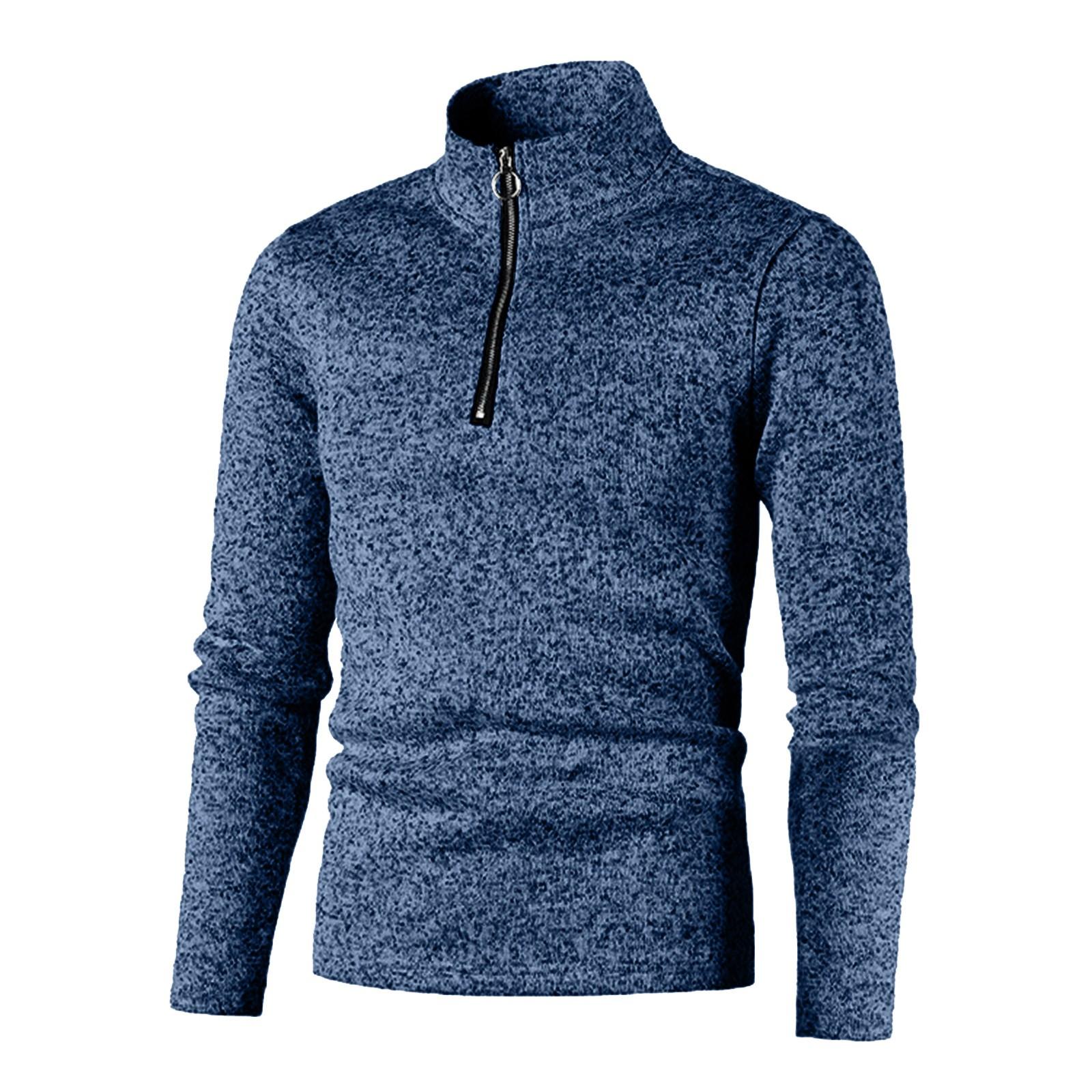 Wahaha123 Winterhoodie voor heren met ritsontwerp, effen kleur, hoge kraag basisjack XL Vloot