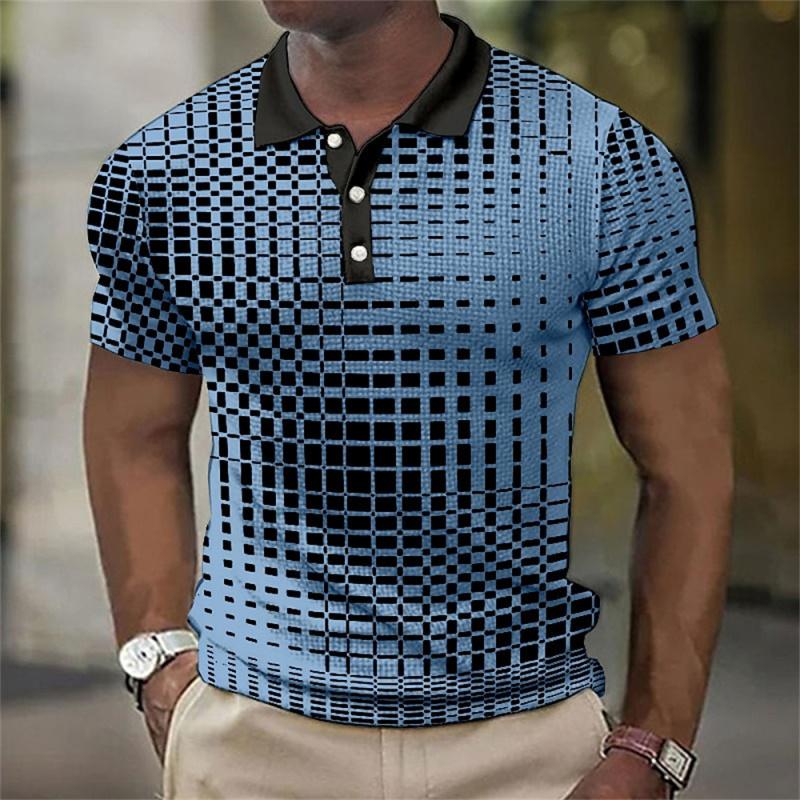 Haojun Herenpoloshirt met 3D-printontwerp van rasterpatroon, ademend zomerpoloshirt. L