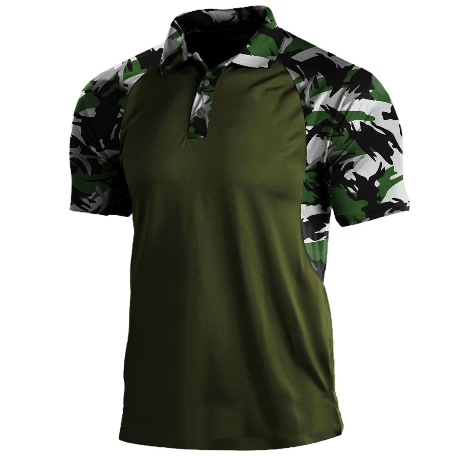 ForYourBeauty Casual POLO-shirt voor heren Polokraag Rits Korte mouw T-shirt Mode Groene Camouflage Heren T-shirts XL