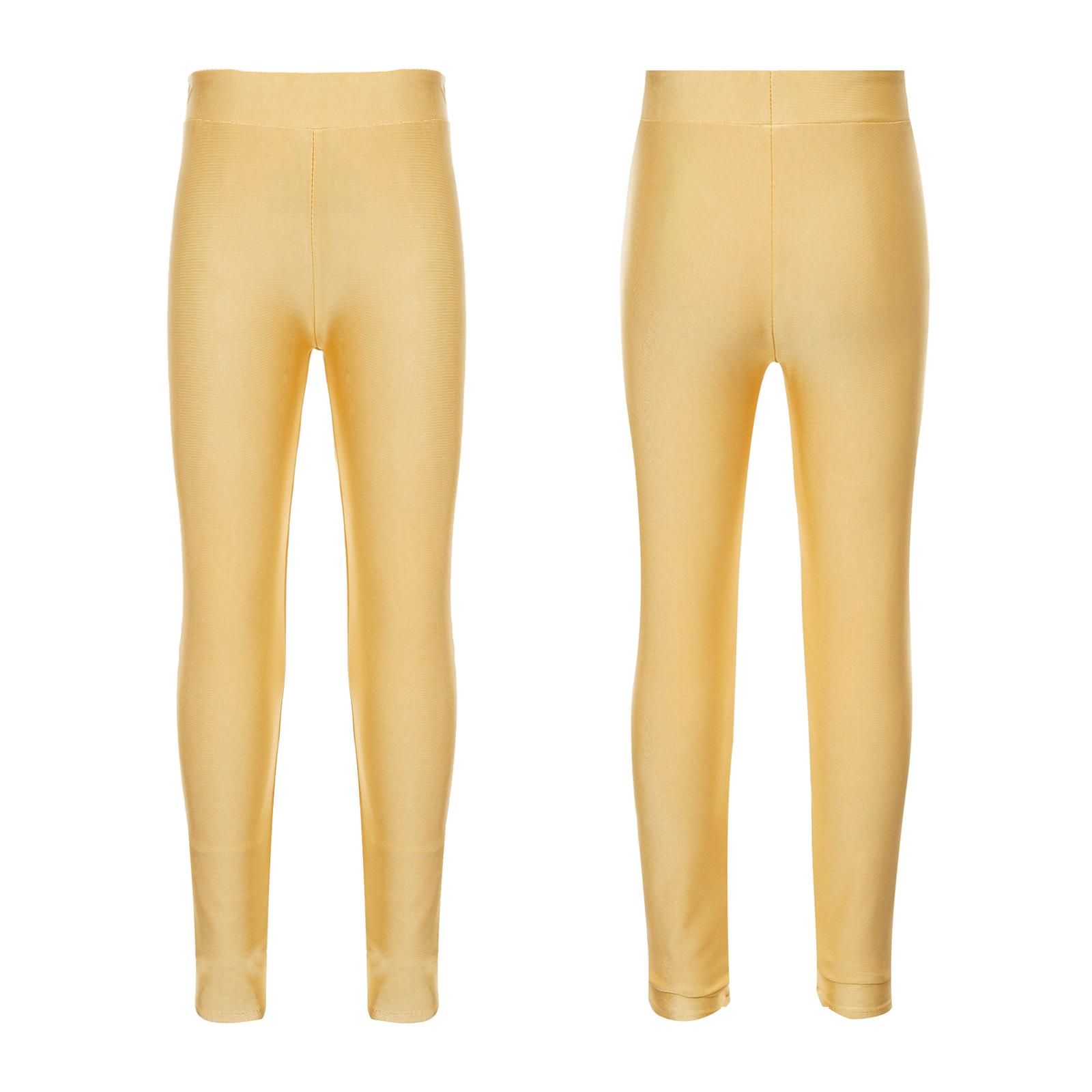 RUNQHUI Kinderen Meisjes Elastische Tailleband Rekbare Lange Broek Leggings voor Skaten Casual Sporten 5-6 Years geel