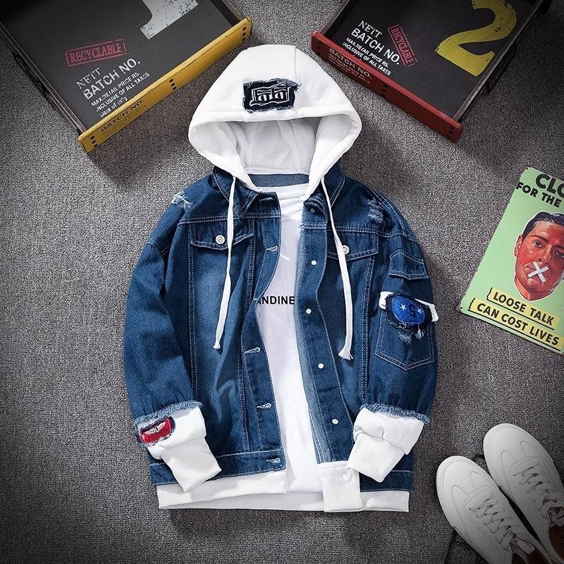 GRK Mannen Denim Jasje Streetwear Hip Hop Mannen Capuchon Jean Jassen Mannelijke Toevallige Losse Bovenkleding 2021 Nieuwe Lente Mode Slim fit Jas XXXL donkerblauwe kleur