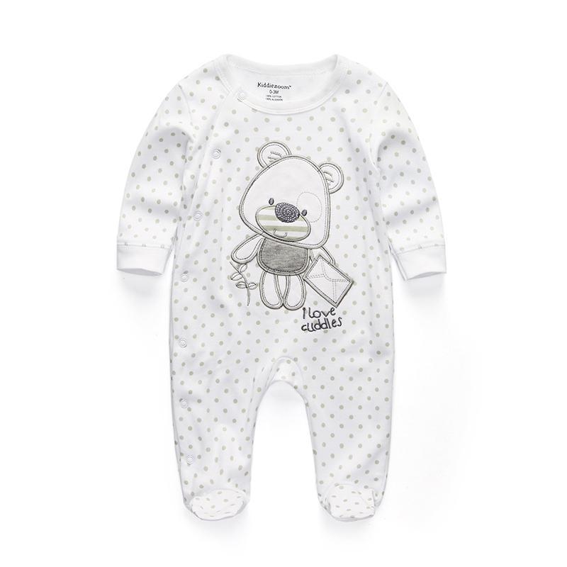 KIDDIEZOOM Jongens Meisjes Cartoon Gestreepte Print Home Romper Pyjama Pasgeboren Baby Babykleding 6M