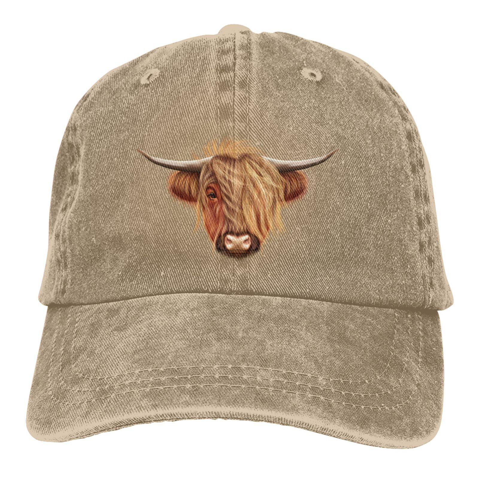 91440605MAC3NXC54W Schotse harige Highland Cow-hoeden voor unisex vrouwen Vintage honkbalpet strand vader zonnehoed zwarte denim katoenen petten One Size