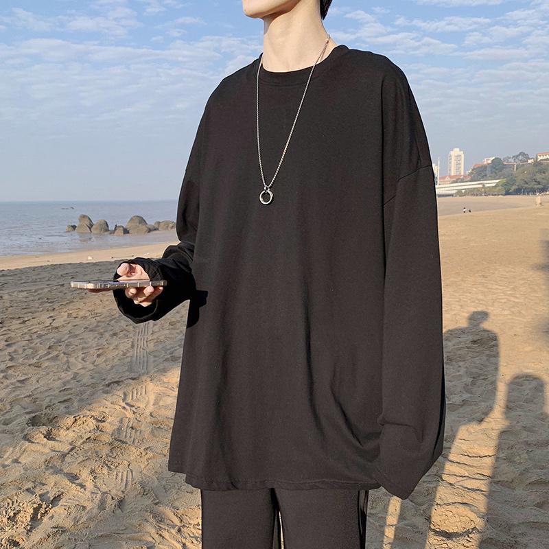 King Billion 100% Katoen Oversize Heren Dames T-shirt Man Lange mouwen Pure Kleur Heren t-shirt T-shirts Voor Mannen Vrouwen Tops XXXL zwart