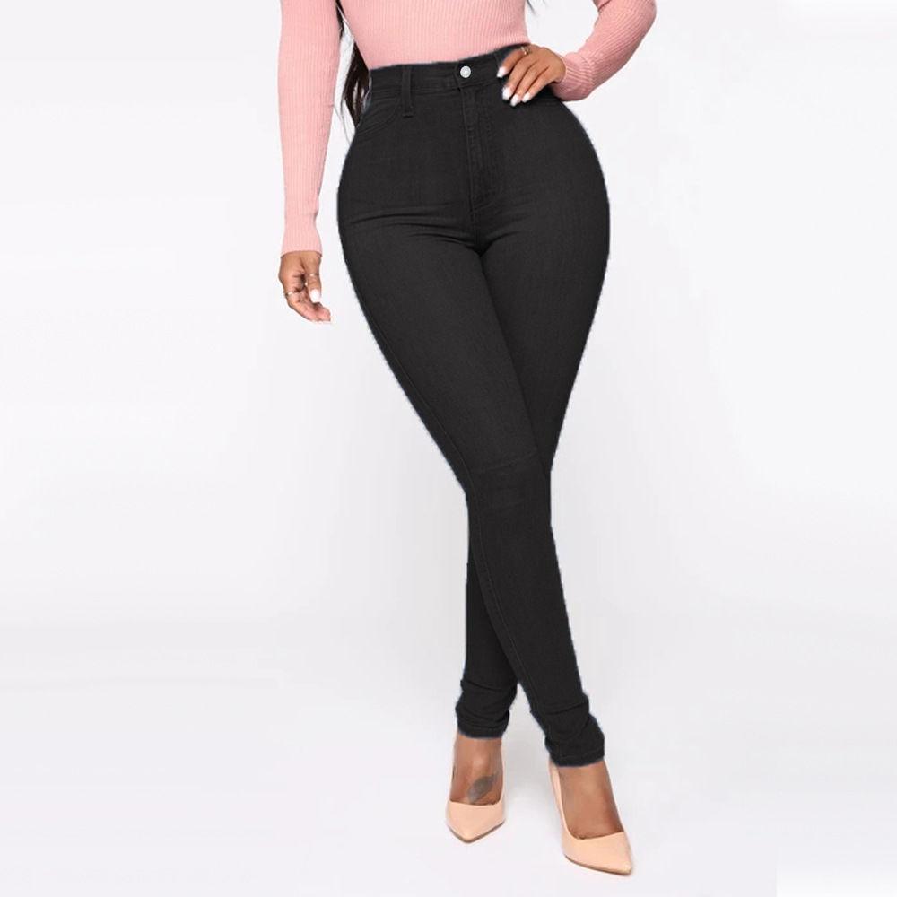 Zhuoneng Clothing Mode Jeans Dames Lift Hip Dunne broek met kleine pijpen Elastisch Grote maat Negen minuten broek Veelzijdige lichtgekleurde jeans 4XL zwart