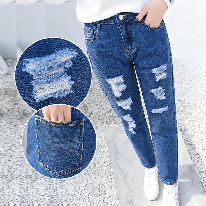 Zhuoneng Clothing Witte jeans met gebroken gaten Dames met hoge taille Lente Dun gedeelte van de nieuwe losse rechte negenpunts bedelaarsbroek 32