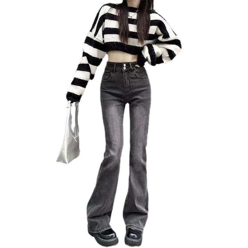 CANVAUS Gewatteerde uitlopende broek Jeans met hoge taille voor dames Herfst en winter Warme losse dunne micro-wasbroek 2XL