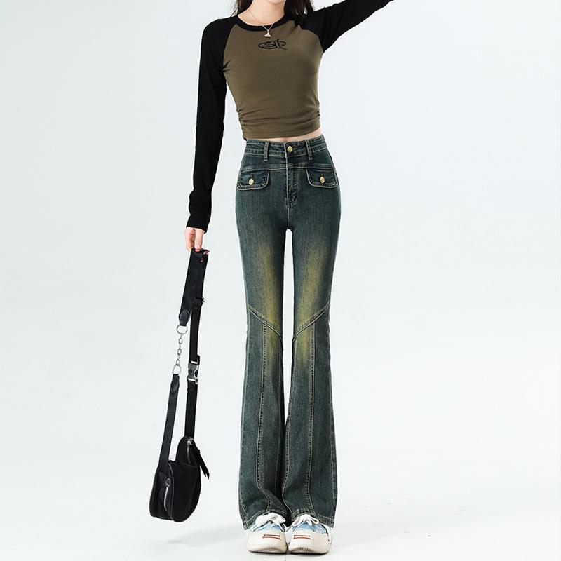 CANVAUS Lente en zomer damesjeans Vintage micro-grote broek met hoge taille Slanke dunne uitlopende broek XXL