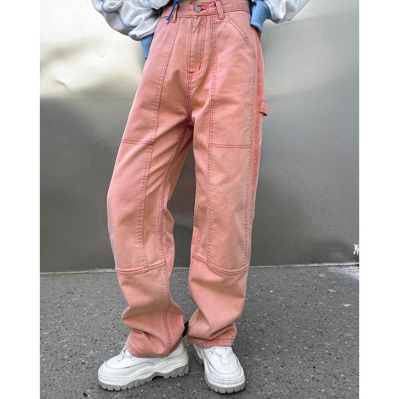 CANVAUS Vintage wijde pijpen broek jeans hoge taille rechte roze jeans vrouwen zoete en pittige wijde pijpen jeans XL roze