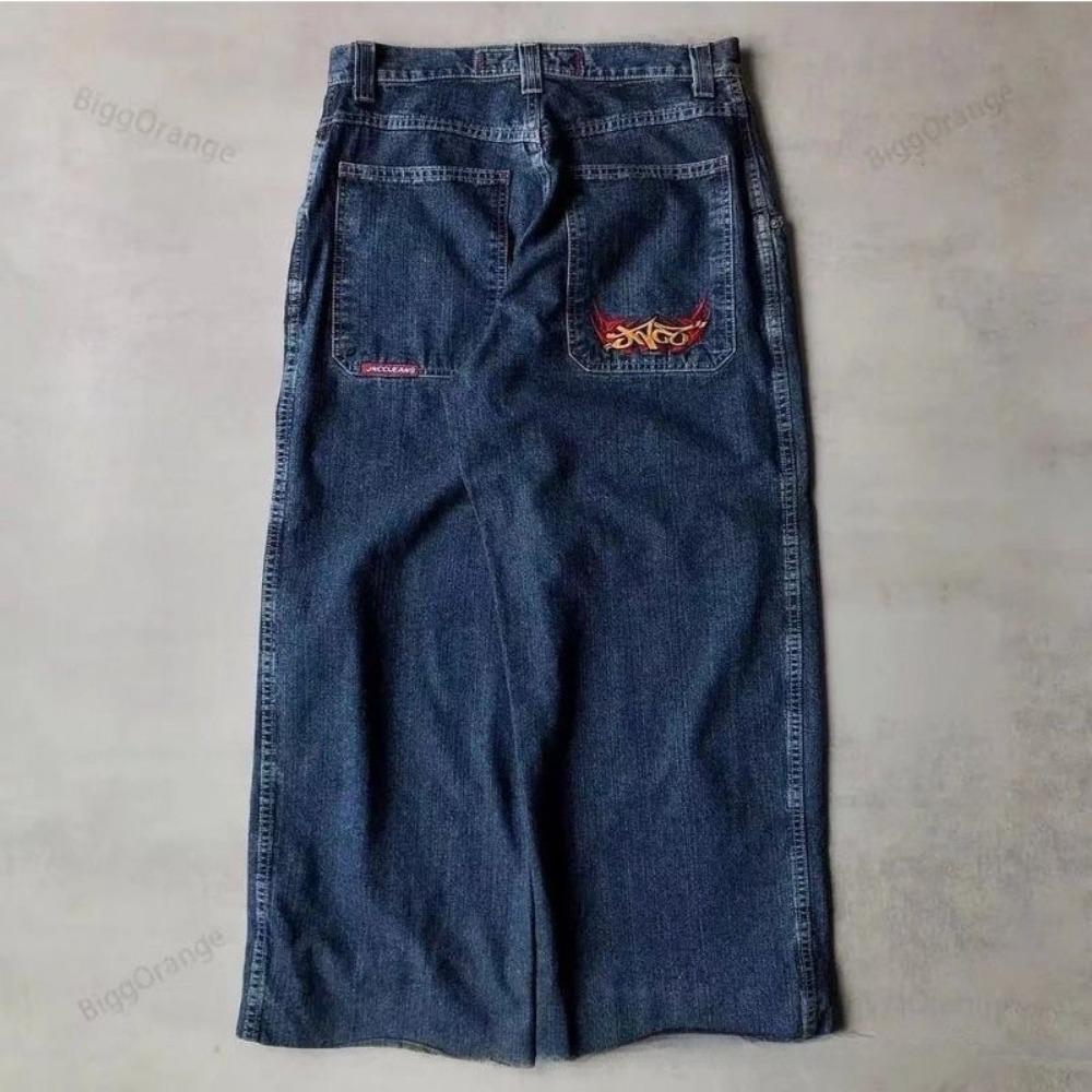 GEMTIDE Y2K Mode Losse Rechte Jeans Street Hip Hop Vintage Oversized Wijde Pijpen Unisex Mop Jeans M