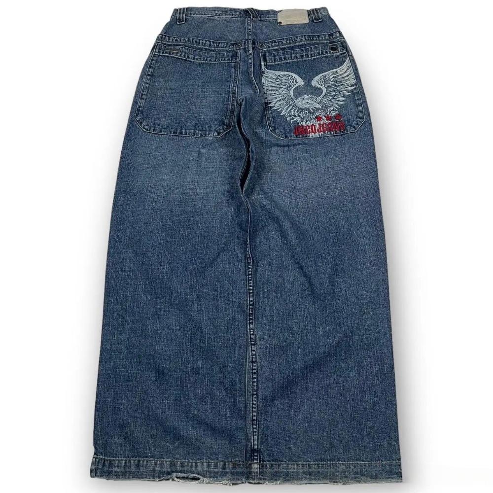 GEMTIDE Y2K Mode Losse Rechte Jeans Street Hip Hop Vintage Oversized Wijde Pijpen Unisex Mop Jeans M