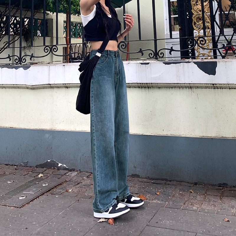 VantaGoods Retro jeans met wijde pijpen en hoge taille voor dames - grote maat, losse pasvorm, tot op de grond, nieuwe stijl Small