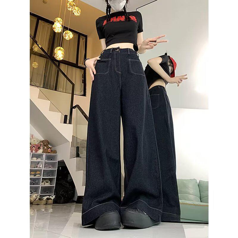 VantaGoods Dames high-waisted retro wide-leg jeans, lente/zomer 2024. 2XL zwart