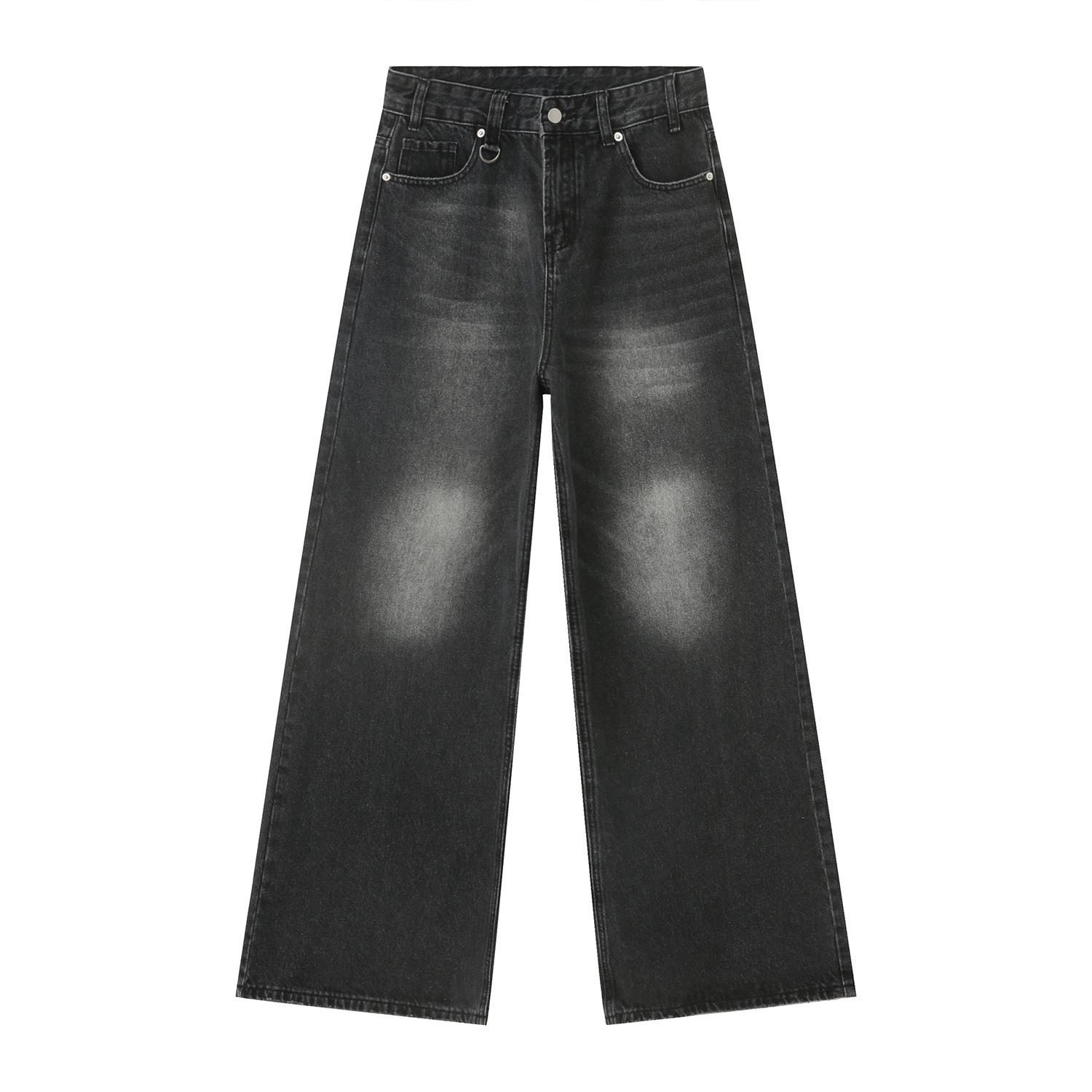 VantaGoods 2024 Herfst Amerikaanse Retro Wijde Losse Jeans S zwarte grijze kleur