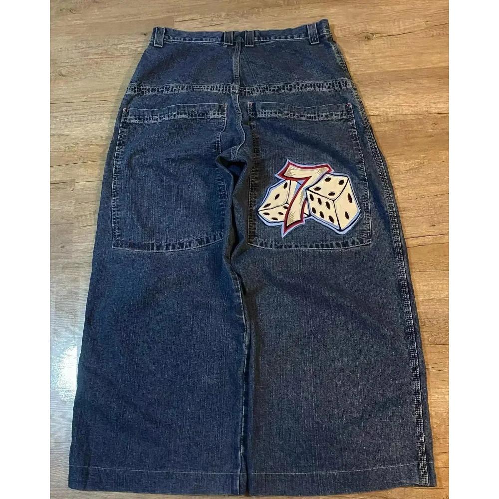 GEMTIDE Geborduurde Baggy Jeans Y2K Kleding Mannen Vrouwen Harajuku Hip Hop Geborduurde Vintage Blauwe Baggy Jeans Lage Taille Wijde Pijpen L