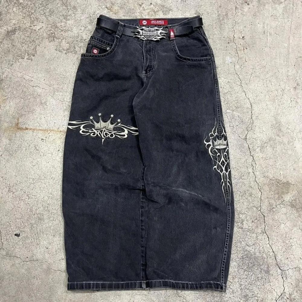 GEMTIDE Geborduurde Baggy Jeans Y2K Kleding Mannen Vrouwen Harajuku Hip Hop Geborduurde Vintage Blauwe Baggy Jeans Lage Taille Wijde Pijpen S