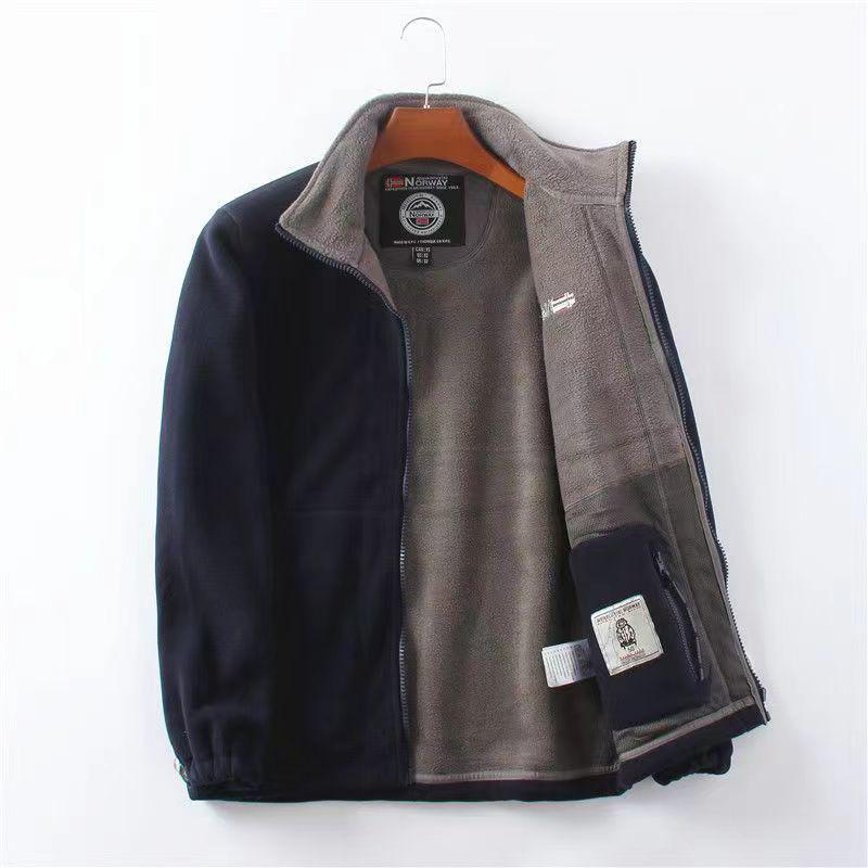 VantaGoods Heren Plus Size Fluwelen Dubbelzijdige Polar Fleece Jas, Verdikt voor Herfst- en Winterwarmte 5XL marineblauwe kleur