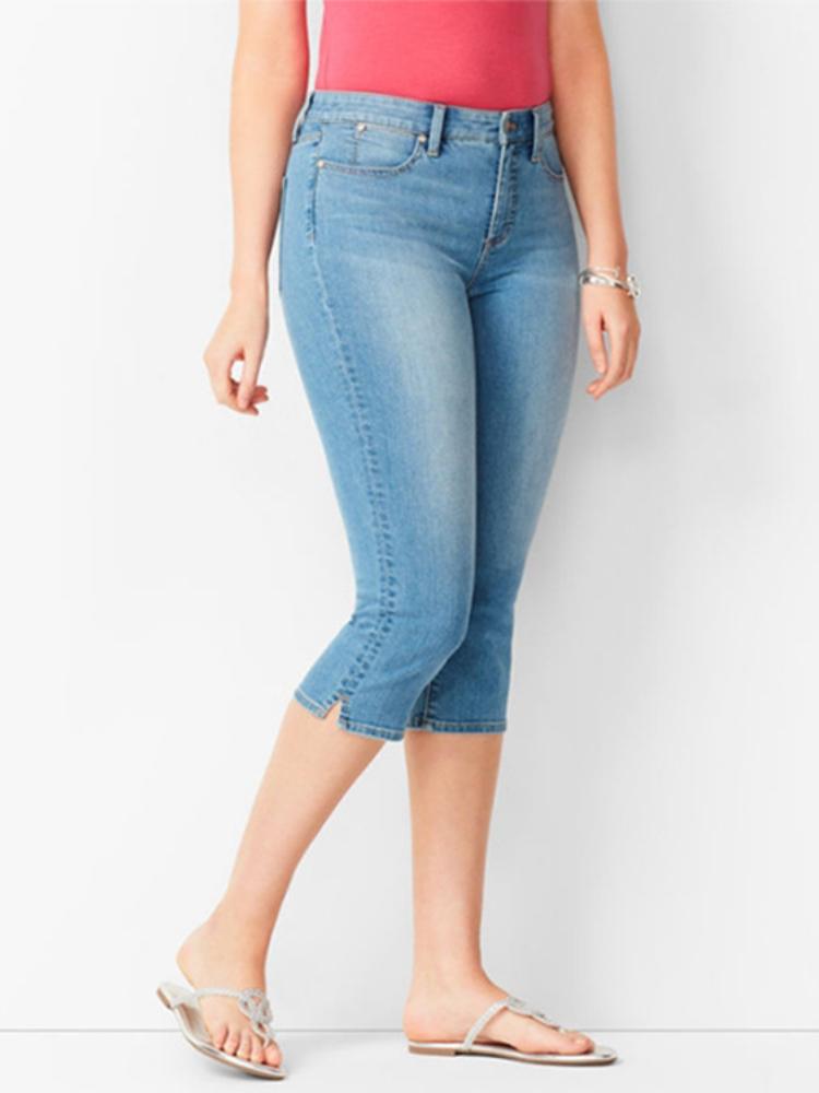 Yoxier Zomer Dames Jeans Bijgesneden Jeans Dames Bijgesneden Broek Magere Knielengte Jeans Vrouwen Elastische Hoge Taille Mom Jeans Oversize XS lichtblauwe kleur