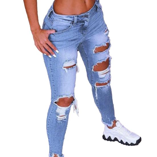 TC4ZQ Denim jeans Zakken Huidvriendelijke broek Gescheurde gaten Zakken Kokerbroek voor op reis XL lichtblauwe kleur