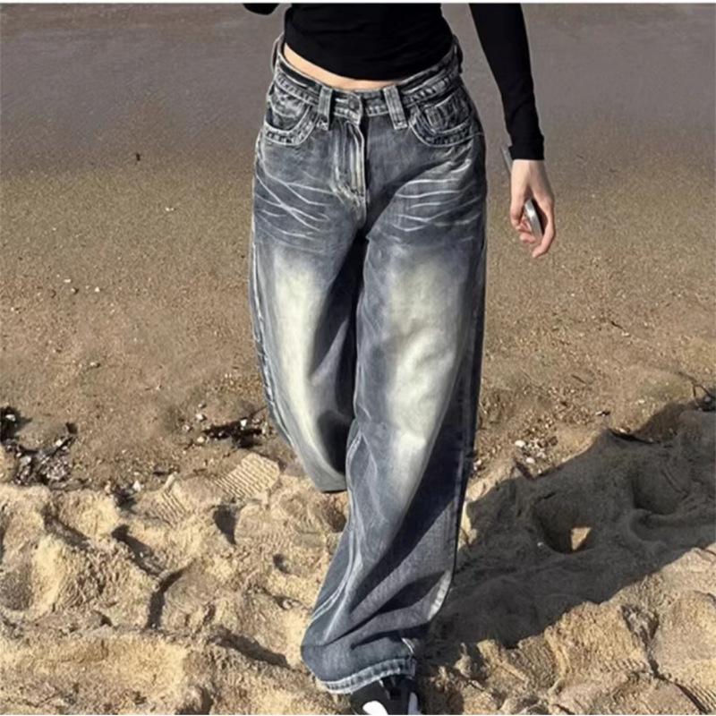 SHIZI Vintage Baggy Straight Denim Broek Vrouwelijke Y2K Hoge Taille Losse Wijde Pijpen Jeans Vrouwen Streetwear All-Match Casual Broek XS