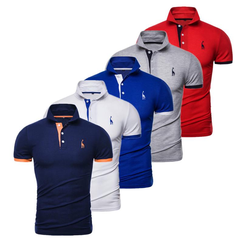 AIOPESON Men Fashion Usegiraffe 5 stuks zomer korte mouwen heren t-shirt mode t-shirt polo shirt heren casual t-shirt slim polo zakelijk hoge kwaliteit outdoor 2XL