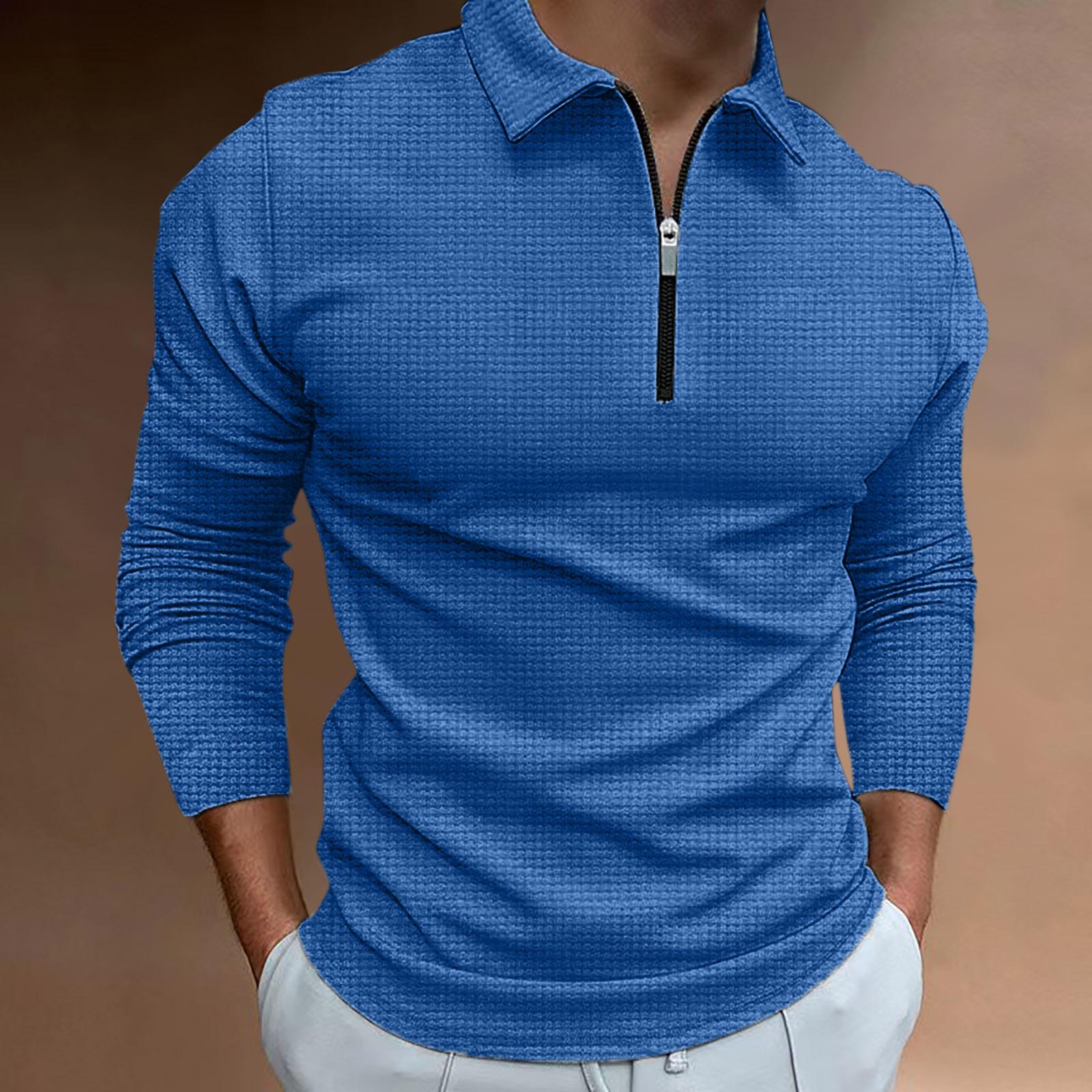 Fashion human Nieuwe wafel rits lange mouw polo shirt heren T-shirt tops XXXL