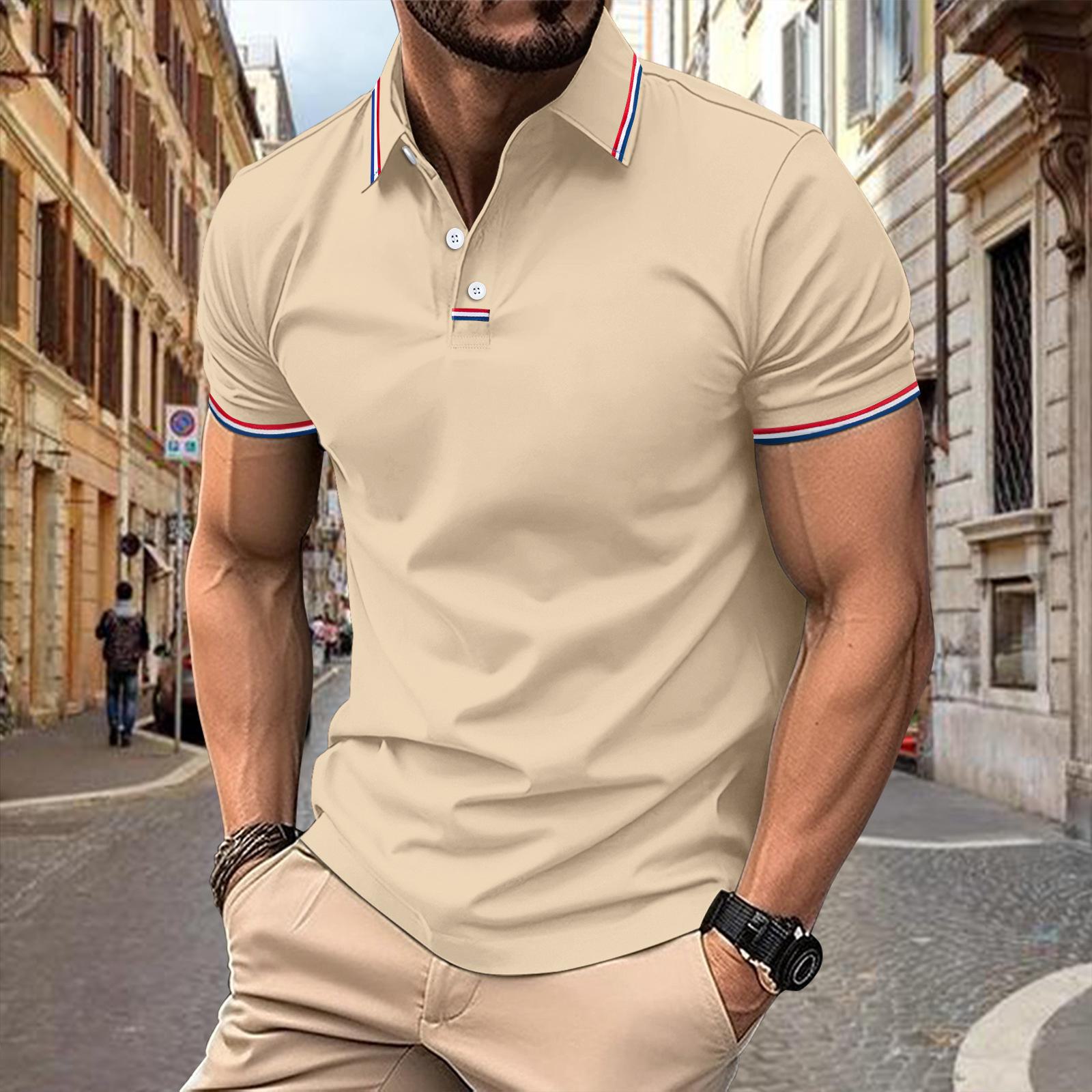 Get one New Style Solid Color Short-Sleeved Lapel Polo Shirt for 2024 L kaki