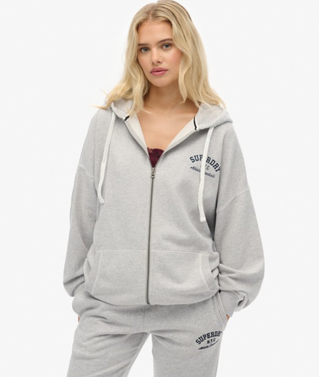 Superdry Athletic Essentials Oversized Hoodie met Rits Light Grey
