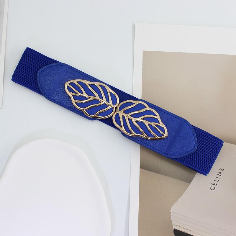VantaGoods Modieuze elastische taille rok trui voor dames met blad gesp en slanke 4cm riem blauw