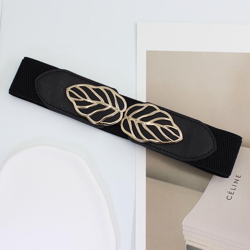 VantaGoods Modieuze elastische taille rok trui voor dames met blad gesp en slanke 4cm riem